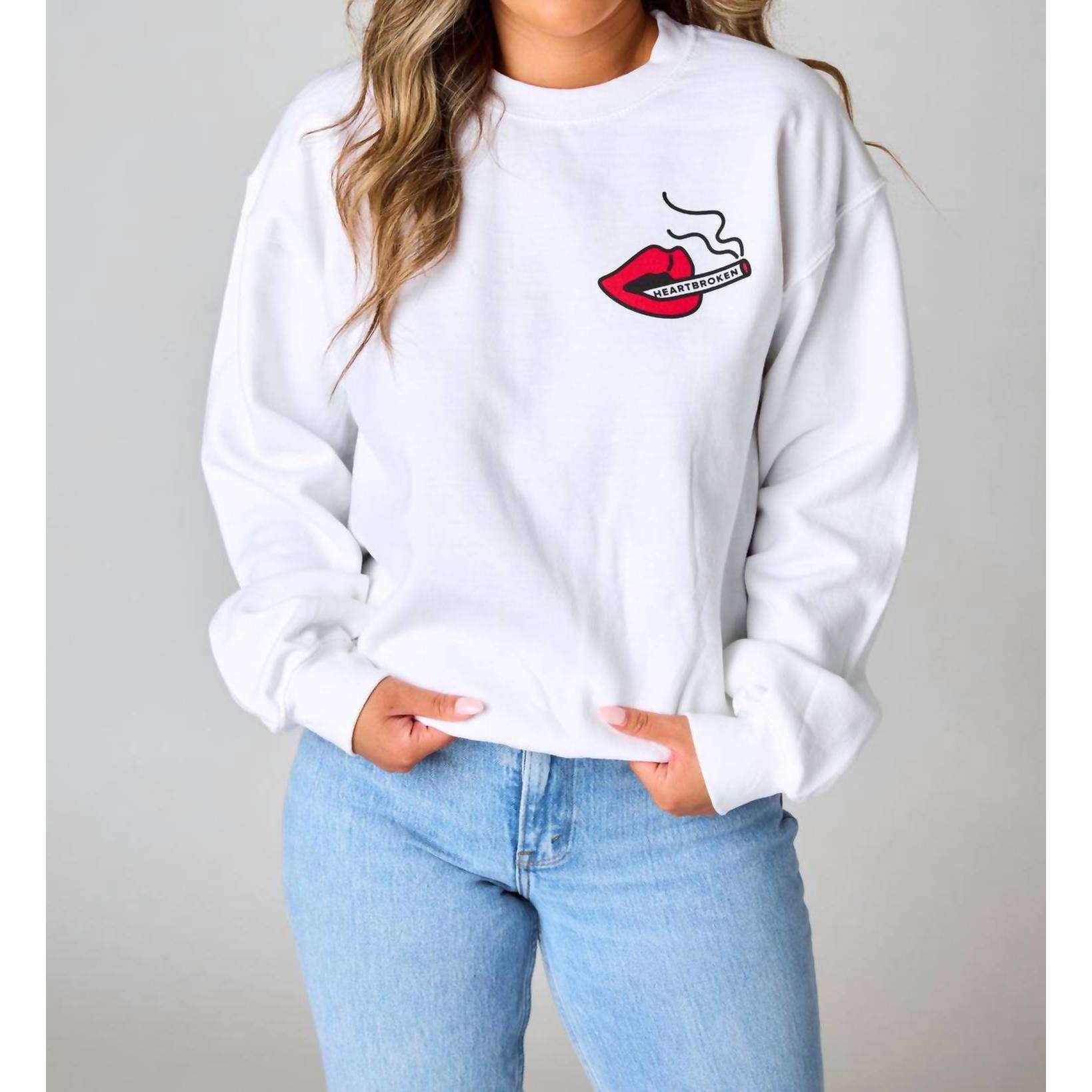 New Buddylove Devon Heartbreak Sweatshirt In White